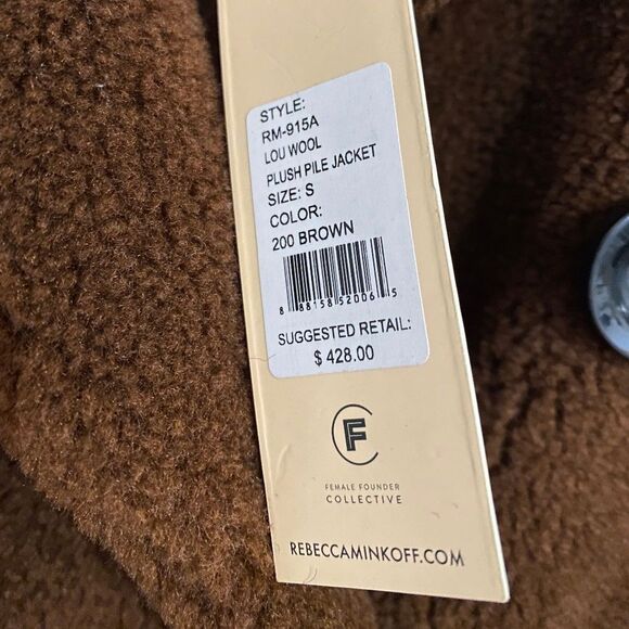 REBECCA MINKOFF Women’s WOOL BLEND DOUBLE-BREASTED BROWN TEDDY COAT Sz-S - Picture 4 of 7